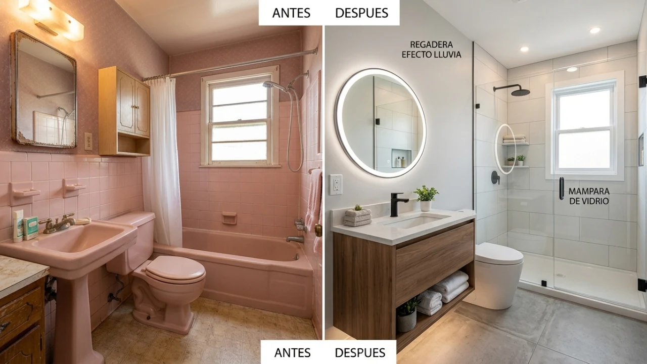 Antes y después de una remodelación integral de baño