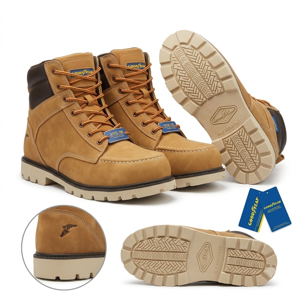 Botas industriales marrones Goodyear con suela antideslizante