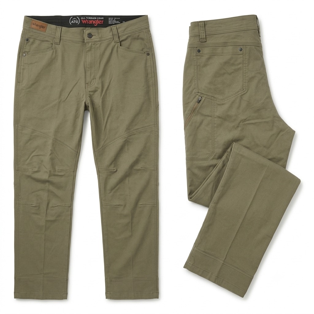 Pantalón verde de trabajo mostrado por delante y por detrás